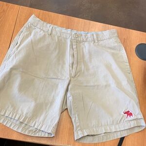 Men's Khaki Flat-Front Shorts with Red Elephant Detail